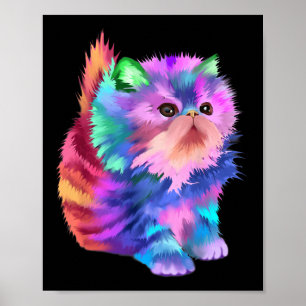 Poster Kitten Rave Psicodélico Arco-íris Divertido Colori