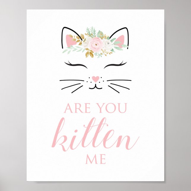 Poster Kitten Sinal de Aniversário Face de gatinho Floral (Frente)