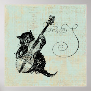 Poster Kitten Tocando Ilustração De Gato De Música Tea