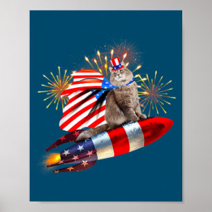 Poster Kitty Cat 4 De Julho Rocket Com Fireworks EUA