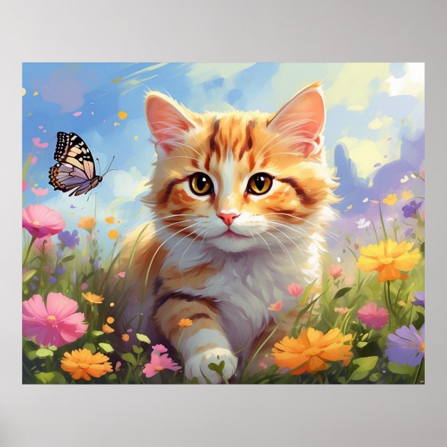 Poster *~* Kitty Cat 5:4 Kitten Flowers AP68 Butterfly (Frente)