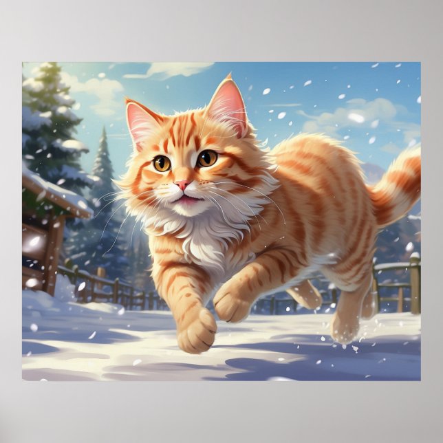 Poster *~* Kitty Cat 5:4 Kitten Snow Reproduzindo AP68 (Frente)