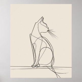 Poster Kitty Cat, arte de linha minimalista