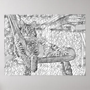 Poster Kitty cat Sentado na Cadeira Abstrato