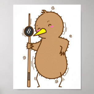 Poster Kiwi Jogando Bilhar Pássaros E Frutas