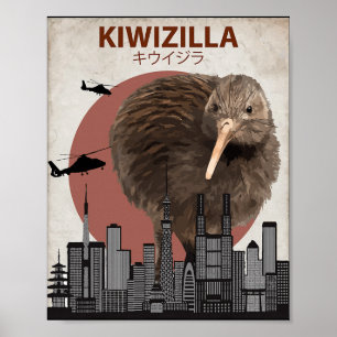Poster Kiwizilla Kiwi Engraçado Presente para Amantes de