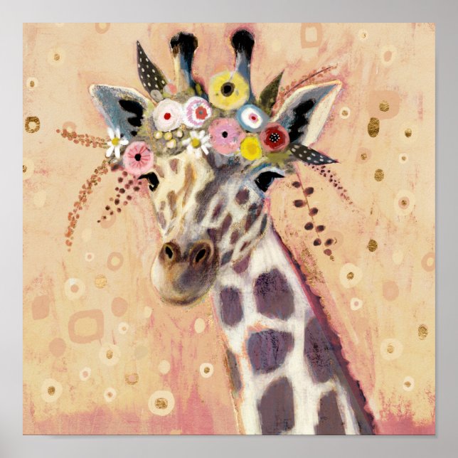 Poster Klimt Giraffe | Adornada Em Flores (Frente)