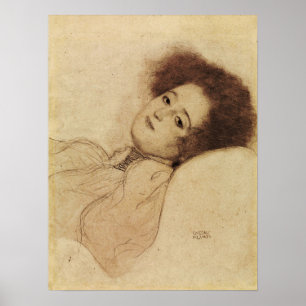 Poster Klimt - Retrato De Uma Mulher Jovem Reclinando