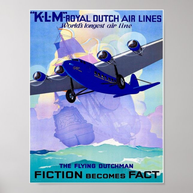 Poster KLM Flying Dutchman Viagens vintage Publicidade Pr (Frente)