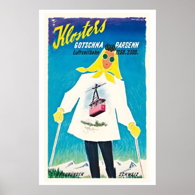 Poster Klosters Gotschna Parsenn Luftseilbahn Vintage Ski (Frente)