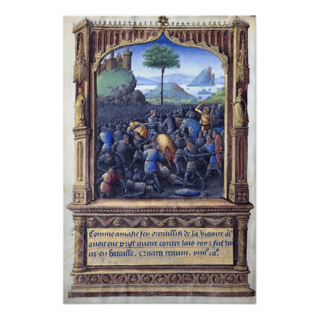 Póster Knight Batalha Medieval Manuscrito Antiquado Vinta (Frente)