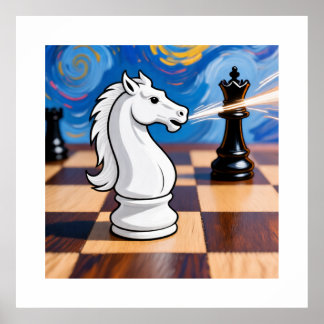 Poster Knight Fork Chess Art - Rainha Sob Ataque