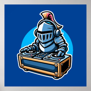 Poster Knight Turntablist - Design de Cartoon DJ Medieval