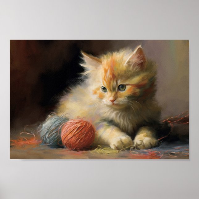 Poster Knit Acontece Laranja Kitten Brincando Com Yarn (Frente)