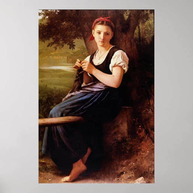 Póster Knitting Mulher por William-Adolphe Bouguereau (Frente)