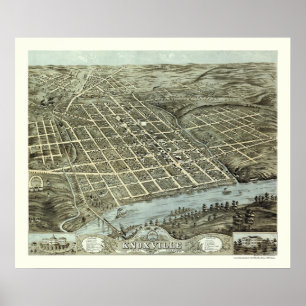 Póster Knoxville, mapa panorâmico do TN - 1871