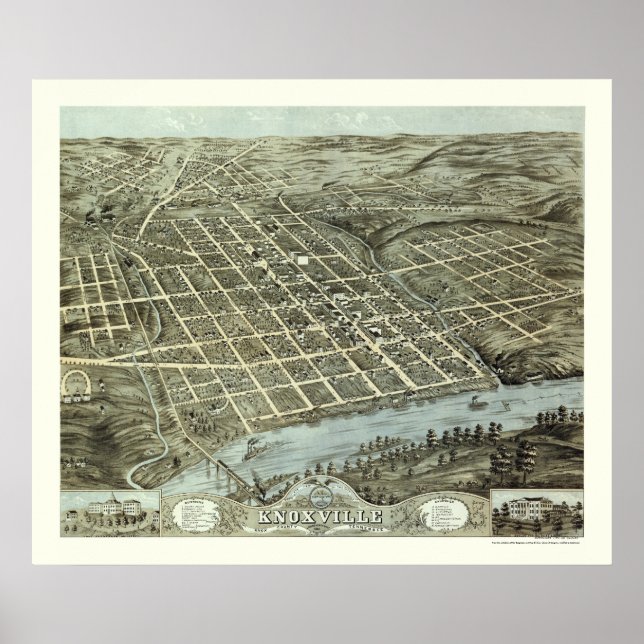 Póster Knoxville, Mapa Panorâmico TN - 1871 (Frente)