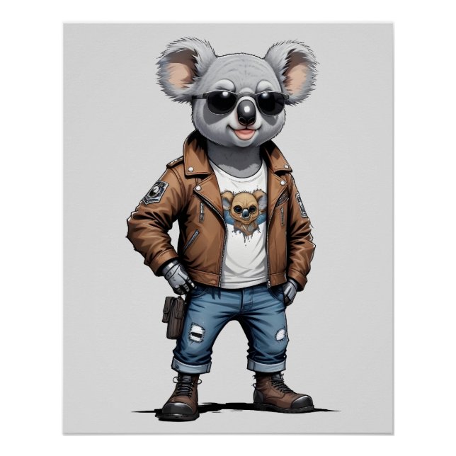 Póster Koala Biker Rebel Leather Jaqueta Legal Estilo Urb (Frente)