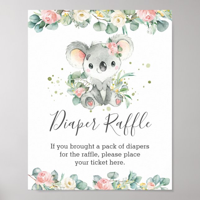 Poster Koala Floral Greenery Fralda Raffle (Frente)