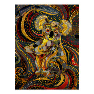 Póster Koala no Estilo de Arte Ponto Aborigine