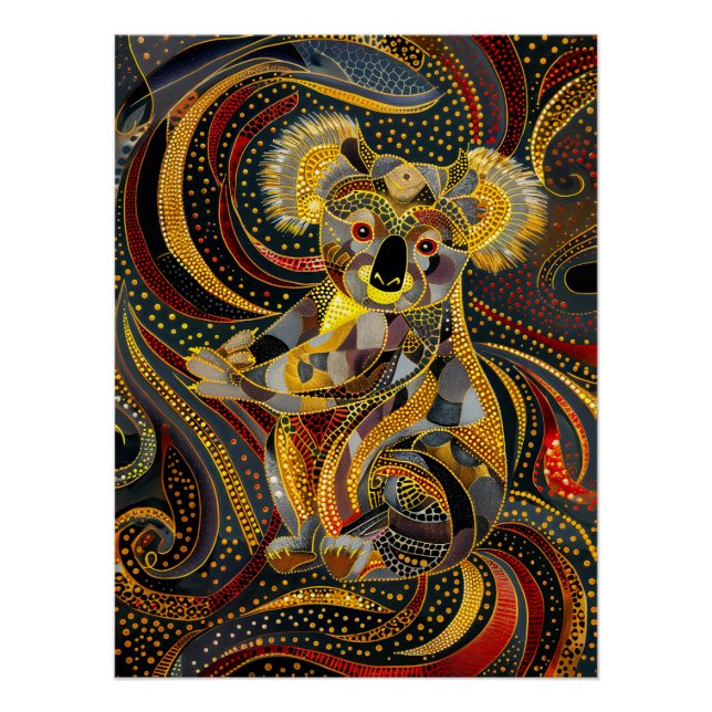 Póster Koala no Estilo de Arte Ponto Aborigine (Frente)