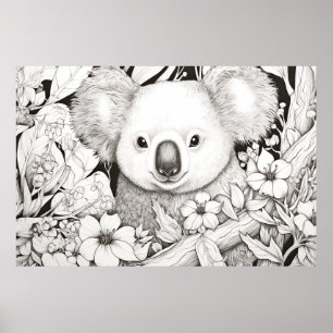 Poster Koala Peaceful Nature Prairie Estilo de Desenho