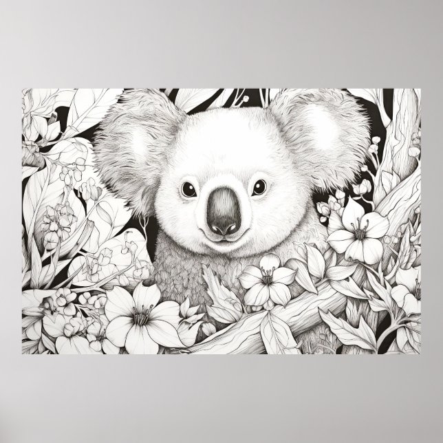 Poster Koala Peaceful Nature Prairie Estilo de Desenho (Frente)
