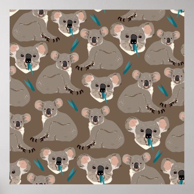 Poster Koala sobre fundo castanho neutro, sem costura (Frente)