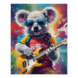 Póster Koala tocando violão, grafite rock