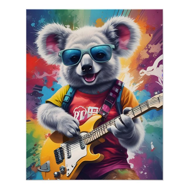 Póster Koala tocando violão, grafite rock (Frente)