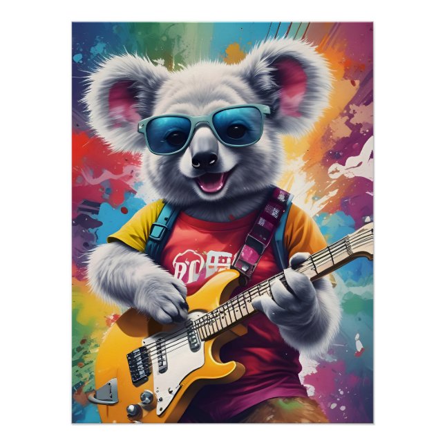 Póster Koala tocando violão, grafite rock (Frente)