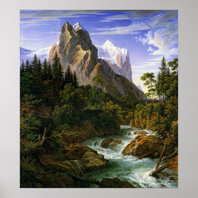 Póster Koch - Das Wetterhorn von der Rosenlaui aus, 1824 (Frente)