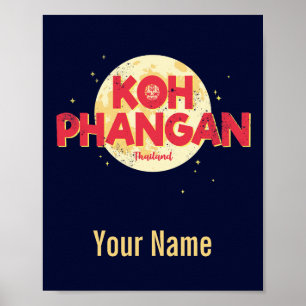 Poster Koh Phangan com a ilha de colheita de lua Tailândi