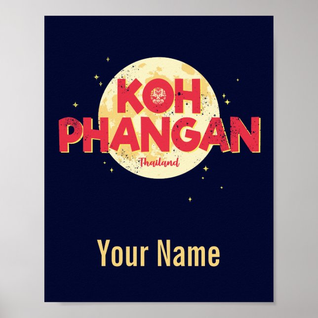 Poster Koh Phangan com a ilha de colheita de lua Tailândi (Frente)