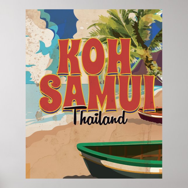 Poster Koh Samui, Viagens vintage da Tailândia. (Frente)