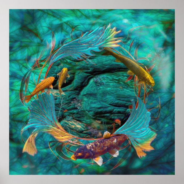 Poster Koi Fish "NADANDO EM PAZ" (Frente)