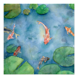 Póster Koi Fish Pond watercolor