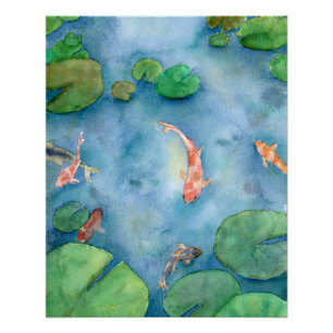 Póster Koi Fish Pond watercolor
