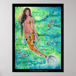 Póster koi mermaid com tela de peixes koi Renee