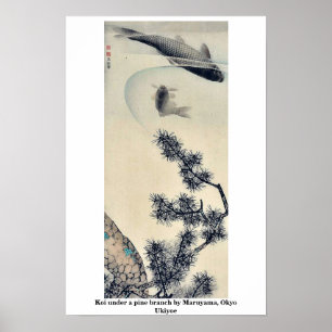 Póster Koi sob um ramo do pinho por Maruyama, Okyo Ukiyoe