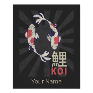 Póster Koi Vintage Nishikigoi Japonês Carp para Aquarista