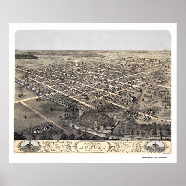 Póster Kokomo, NO Mapa Panorâmico - 1868 (Frente)