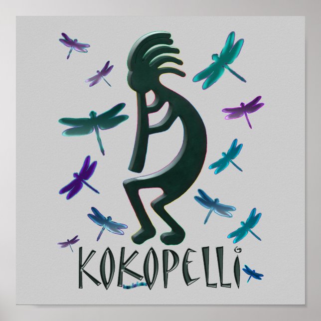 Póster Kokopelli com Dragonflies (Frente)