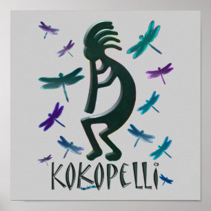 Póster Kokopelli com libélulas