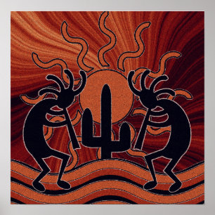 Póster Kokopelli Cuctus Desert Sun Southwest Motif
