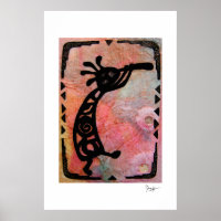Kokopelli sobre papel para arroz e fundo pintado