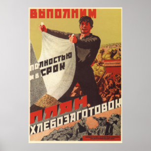 Poster Kolkhoz soviético 1930 da propaganda
