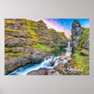 Poster Kolufossar Waterfall, Islândia