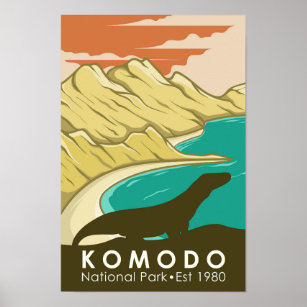 Poster Komodo National Park Indonesia Vintage 