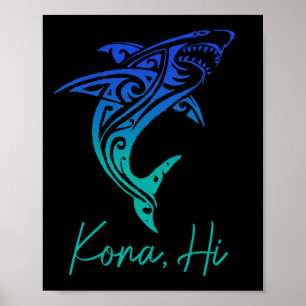 Poster Kona Havaí Tubarão Mergulho Pesca Surfe Surfista H